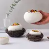 Cuenco cerámico de nido de avestruz blanco de tamaño grande, vajilla de hotel, para hornear, ensalada de frutas, hielo seco creativo