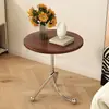 Mesa lateral nórdica de acero al carbono con veta de madera de cerezo, forma redonda, diseño simple para sala de estar, mini mesita de noche