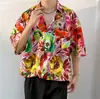Camisa hawaiana de manga corta con estampado floral para hombre, estilo Hong Kong, holgada, de verano, moderna, informal, con mangas tres cuartos.