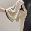 Camiseta Falsa de Dos Piezas de Manga Larga para Mujer con Sentido del Diseño para Primavera y Otoño Nuevo Estilo Color de Contraste Cuello en V Aspecto Adelgazante Top para Capas Internas