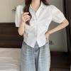 Coreia do Sul Verão Nicho Gola Simples Plissado Design Plissado Manga Bolha Chique All-match Trendy Camisa