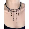 Collar de Borlas de Cristal Negro para Mujer, Cadena para Clavícula Estilo Oscuro de Nicho, Sexy, Súper Hada, Dulce y Fresco Accesorios Collar