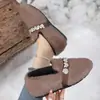 Directamente del fabricante: Zapatos peludos de strass para mujer para otoño e invierno, cálidos y con forro de felpa, zapatos planos de algodón sin cordones para usar al aire libre