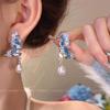 Pendientes de Aro con Forma de Lazo Microincrustados de Circonita de Venta Caliente Coreanos 2026 para Mujer, Aguja de Plata S925, Pendientes de Perla de Botón de Gama Alta de Nicho