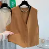 Chaqueta chaleco de cuello en V negra de alta gama para mujer, colección principios de otoño 2026, talla grande, corte holgado, efecto adelgazante, perfecta para usar en capas, top sin mangas