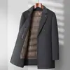 Outono e Inverno Novo Casaco Masculino de Lã de Comprimento Médio de Lã de Dupla Face Casaco Masculino com Forro Removível Corta-vento Espessado para Meia-Idade