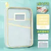 Bolsa clasificadora de temas en forma de L, bolsa de archivo transparente de apertura grande, bolso de malla con cremallera para libros y exámenes
