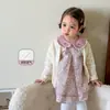 Ropa Infantil Pera Zheshou Vestido para Niñas Otoño Nuevo Elegante Cuello de Muñeca Falda Floral Infantil Falda para Bebé Niña Clase A