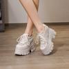 Zapatos deportivos casuales de malla transpirable de 12 cm de altura oculta, zapatos de plataforma de suela gruesa, zapatos de mujer de tacón alto de cuero fino pequeño
