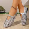 Tamanho Plus Border Crossing Estilo Simples Retrô Cabedal de Sapato com Fivela de Tira Única Sola Rasteira Sapatos Mary Jane Moda Feminina Bico Quadrado Vazado