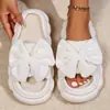 Pantuflas de lino con lazo para mujer, venta al por mayor transfronteriza, para uso en interiores en casa, pantuflas de suela gruesa, antideslizantes, ligeras y cómodas