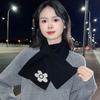 Bufanda de Otoño e Invierno Estilo Coreano 100% Lana Pura para Mujer Abrigo Calentador Pequeño Lana Tejida Protección de Cuello Cuello Manga