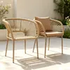 Silla de ratán para patio exterior, mesa y sillas de ocio, balcón al aire libre de jardín para el hogar, silla creativa con respaldo de cuerda para casa de huéspedes, mesa de café pequeña