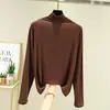 Nueva Camiseta de Modal con Cuello Alto a Media Altura para Mujer, Camisa Base de Manga Larga para Primavera y Otoño, Ropa Exterior Delgada Adelgazante Talla Plus
