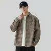 Camisa masculina xadrez britânico retrô americana de alta qualidade, novo estilo primavera e outono, simples, solta, casual, moderna, versátil