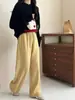 Pantalones de pierna ancha rectos engrosados con felpa para mujer, temporada de otoño e invierno, cálidos, de cintura alta, holgados, adelgazantes, con puños en los tobillos, pantalones deportivos de chándal, para usar en exteriores