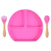En Stock Vajilla Infantil Compartimentada Tazón de Silicona con Ventosa para Bebé Cuchara para Bebé Plato de Silicona con Popote Integrado