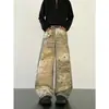 Calça Jeans Estampada Resistente Estilo Retrô Americano Desgastado para Homens, Novo Estilo de Outono, Design de Nicho, Calça Larga Reta Solta