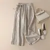 Pantalones de Pierna Ancha Cortos de Algodón Puro para Mujer, Verano, Algodón y Lino, Delgados, Cintura Alta, Cordones Laterales, Vintage, Artísticos, Holgados, Casuales