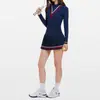 Traje Deportivo Transfronterizo de Nuevo Estilo para Mujer, Dos Piezas Polo de Golf Manga Larga Running Fitness Falda Corta Atuendo de Tenis