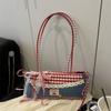 2025 Nuevo Estilo Coreano Encaje Cuadros Versátil Bolso de Hombro Portátil Estudiante Bolso Baguette de Axila para Mujer Gran Capacidad
