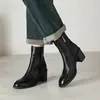 Silencioso Inferior Cómodo Elegante Para Viajar Lavable Piel de Vaca Botines Chelsea 2026 Invierno Tacón Alto Grueso Punta Redonda Piel Genuina Botines Tobillo Mujer