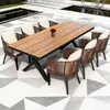 Mesas e Cadeiras de Exterior para Pátio de Villa, Jardim, Terraço, Estilo Lazer, Cadeiras de Rattan Domésticas, Conjunto de Mesa de Madeira Plástica, Mesa e Cadeiras de Rattan Trançado de Exterior