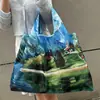 Sacola de Compras Dobrável com Grande Capacidade, Série Pintura a Óleo, Nova Estampa Digital de Desenho Animado, Sacola de Compras Portátil Ecológica