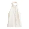 Roupas Femininas 2026 Verão Novo Estilo Europeu e Americano Moda Cor Sólida Design de Nicho Gola Dobrável Top sem Mangas