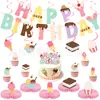 Banner de fiesta de cumpleaños de postre de helado transfronterizo, decoración colgante de espiral de corazón dulce y femenina, arreglo de topper para pastel