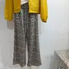 [Estampado de Leopardo Niebla] Pantalones casuales para mujer para otoño, con corte relajado, cintura con cordón, cintura elástica, diseño de pierna ancha holgada y estilo hasta el suelo