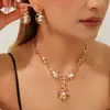Set de Collar y Pendientes de Lentejuelas Rojas de Lujo Ligero Europeo y Americano para Mujer, Cadena de Clavícula Exagerada de Moda, Joyería para Fiesta y Novia, Dos Piezas