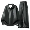 Directo del FabricanteConjunto de Hombre Talla Grande para Primavera y Otoño, Sudadera de Dos Piezas Falsas Talla Extra con Cuello de Solapa y Pantalones Largos, Estilo Coreano
