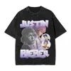 Camiseta Lavada Retro de Justin Bieber para Hombre Top de Algodón para Mujer Estilo Hip-Hop Casual