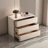 Mesita de noche de madera maciza de gran tamaño, color crema, de alta gama, lujo ligero, modelo nuevo, mesita de noche simple y moderna de tres cajones para dormitorio