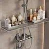 Suporte de Rack de Armazenamento com Haste Ajustável para Chuveiro de Banheiro, Bandeja Suporte de Chuveiro Sem Furo, Rack de Armazenamento para Sabonete Líquido
