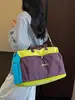 Bolso Cruzado Expandible Estilo Coreano Patchwork de Bloques de Color Juvenil Energético Gran Capacidad Bolso de Gimnasio Equipaje para Estudiantes