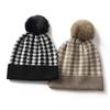 Gorro Clásico de Cachemira de Alta Gama Jacquard a Cuadros Gorro de Punto con Pompon Cálido Jersey Moda Otoño e Invierno Gorro de Lana a la Moda