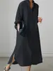 Vestido de Manga Larga con Abertura de Color Sólido para Mujer, Transfronterizo, Color Sólido, Moda, Versátil, Elegante, Primavera y Otoño 2024