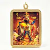 Colgante thangka taoísta estilo Xizang pintado en oro con el Dios de la Riqueza Bi Gan, un collar amuleto de Buda que trae fortuna