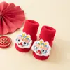 Calcetines de Felpa Gruesos Cálidos Rojos para Bebé Otoño e Invierno, Antideslizantes para Recién Nacidos e Infantes, para Año Nuevo, Niños Pequeños, para el Piso