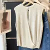 Chaleco de Punto sin Mangas Dulce y Picante para Mujer, Ropa de Verano con Diseño Hueco, Diseño de Espalda Cruzada, Top Corto de Seda de Hielo