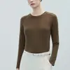 CANVAUS Otoño/Invierno Nueva Camiseta de Manga Larga con Cuello Redondo para Mujer Color Sólido Cepillada Cálida Simple Casual Top Capa Base