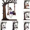 Enfeite de Halloween Fantasma Caveira Balanço Fantasma Arrepiante em Balanço Suporte de Exibição Decorativo de Madeira