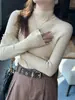 Capa base de lana para mujer, nuevo estilo primavera/otoño 2025, suéter gris de cuello alto medio, top de punto de cuello medio