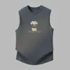 Camiseta sem Manga 100% Algodão para Homens, Estilo Verão Fino, Regata para Fitness Esportes, Moletom de Basquete com Ombros Largos, Camiseta sem Manga com Estampa de Urso