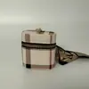 Mini Bolsa de Almacenamiento de Cuero Rayado Colgante Estuche para Auriculares Inalámbricos Billetera Moda Accesorio Llavero de Coche Cartera