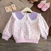 Sudadera para Niñas Primavera y Otoño Estilo Coreano 2026 Nueva Moda Tendencia Cuello de Muñeca Floral Moda Sudadera para Niños Pequeños y Niñas Jóvenes