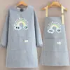Moderna gabardina de algodón nuevo delantal de manga larga cocina casera cocinar transpirable antiincrustante resistente al desgaste ropa de trabajo cintura mujeres