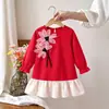 Vestido de Moda Otoñal Transfronterizo para Niñas 2026 con Flores Tridimensionales y Dobladillo Fruncido